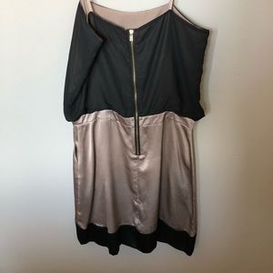 Silk cami black and taupe mini dress